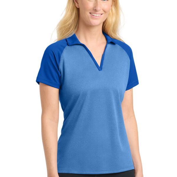 Sport Tek Ladies PosiCharge ® RacerMesh ® Raglan Heather Block Polo LST641 Ladies PosiCharge ® RacerMesh ® Raglan Heather Block Polo Thumbnail